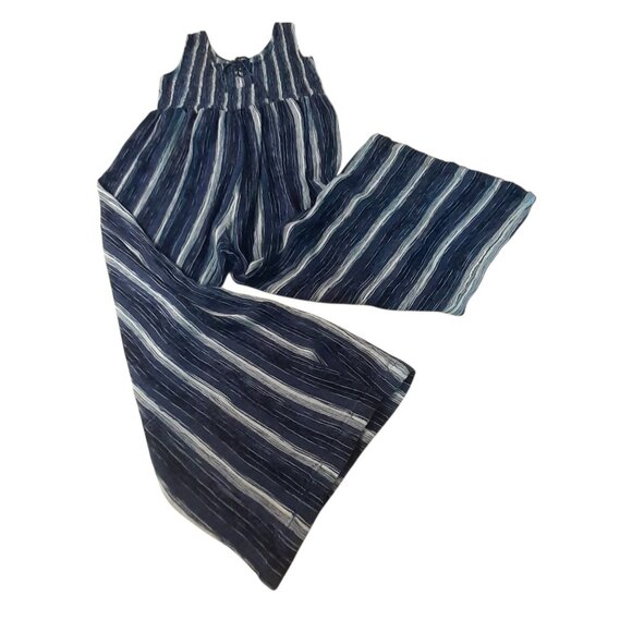 Vintage FX Fashions Jumpsuit Womens Large Navy Stripe Wide Leg Tie Sleeveless - Picture 4 of 8